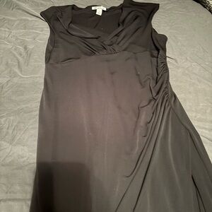 Black Draped Sleeveless Midi Dress